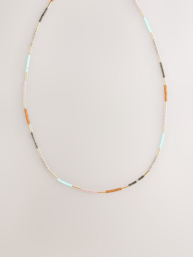 Gold tone dainty beaded necklace, recycled brass - British product