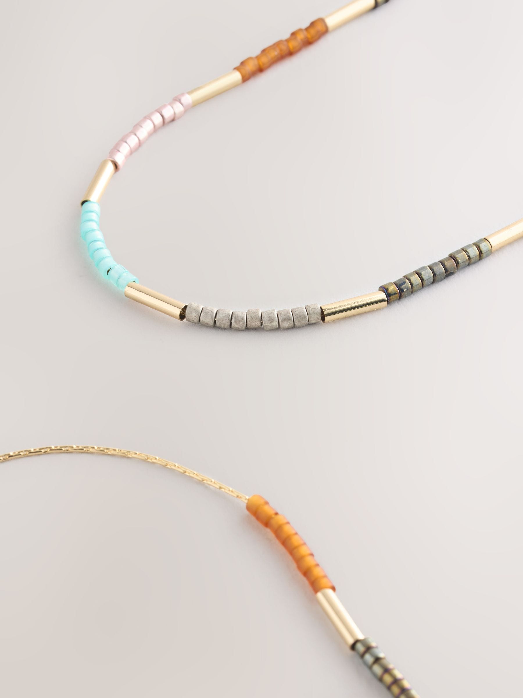 Gold tone dainty beaded necklace, recycled brass - British product