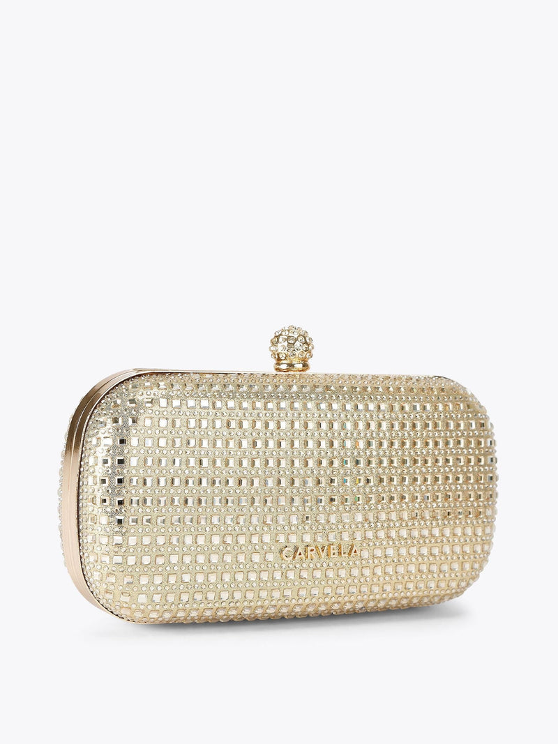 Carvela Cecilia hard clutch bag white faux pearls crystals silver trims (British brand)