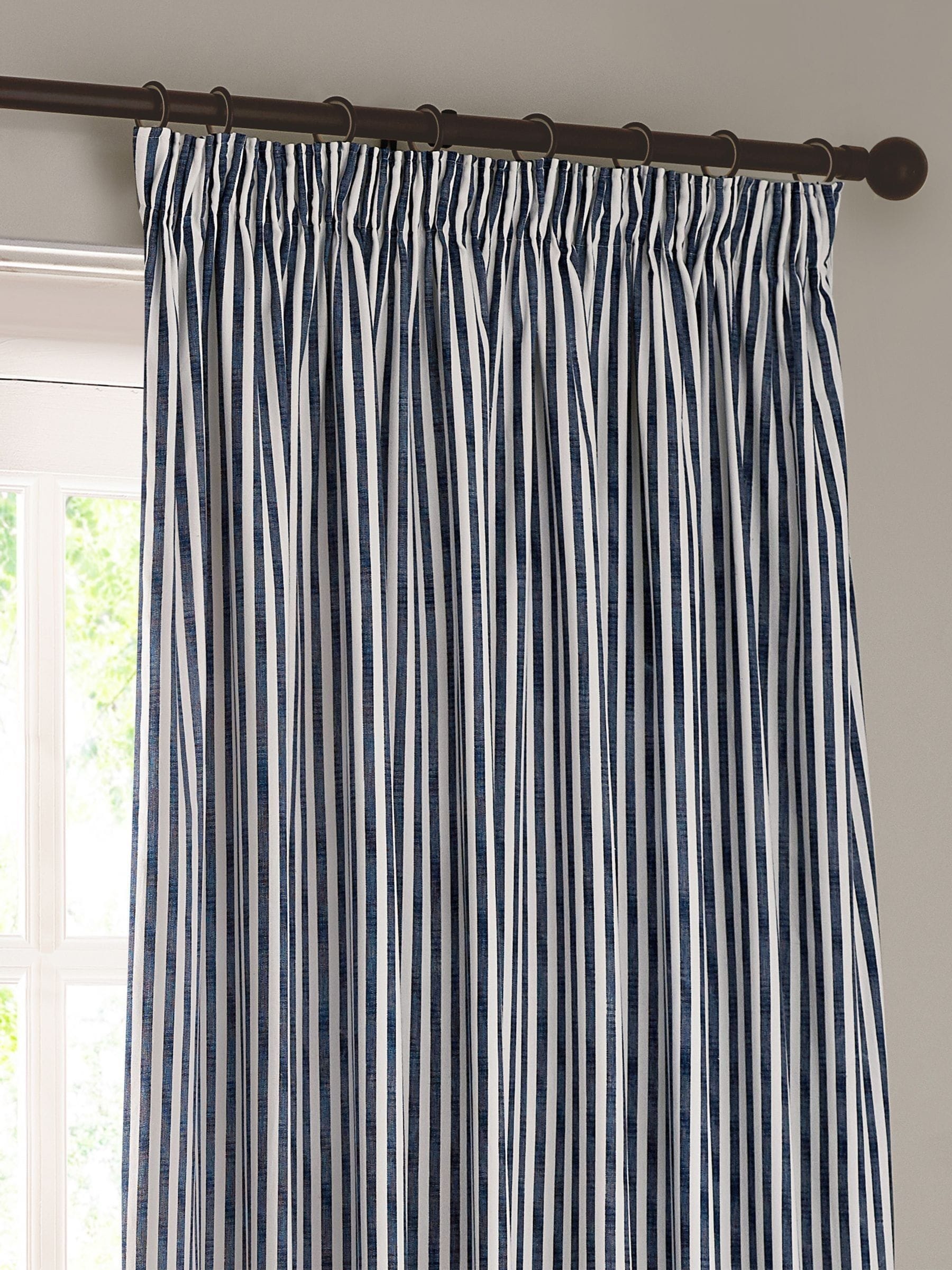 Yard Navy Blue Hebden Striped Blackout Eyelet Curtains