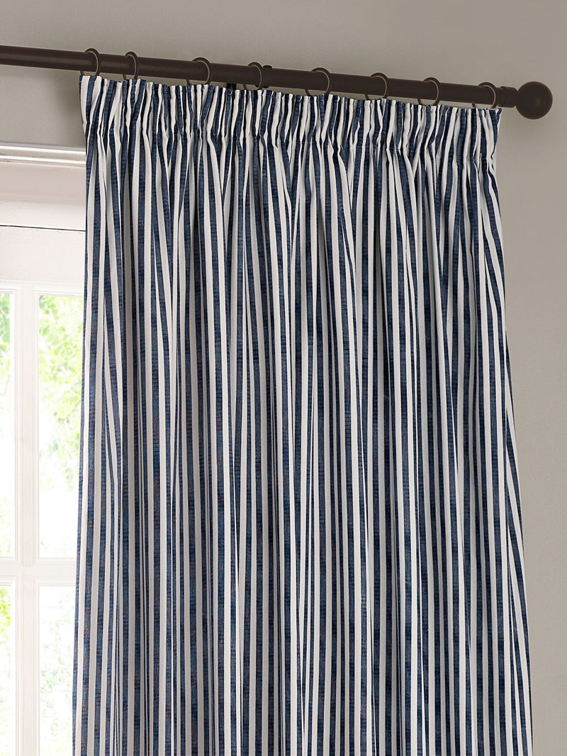 Yard Navy Blue Hebden Striped Blackout Eyelet Curtains