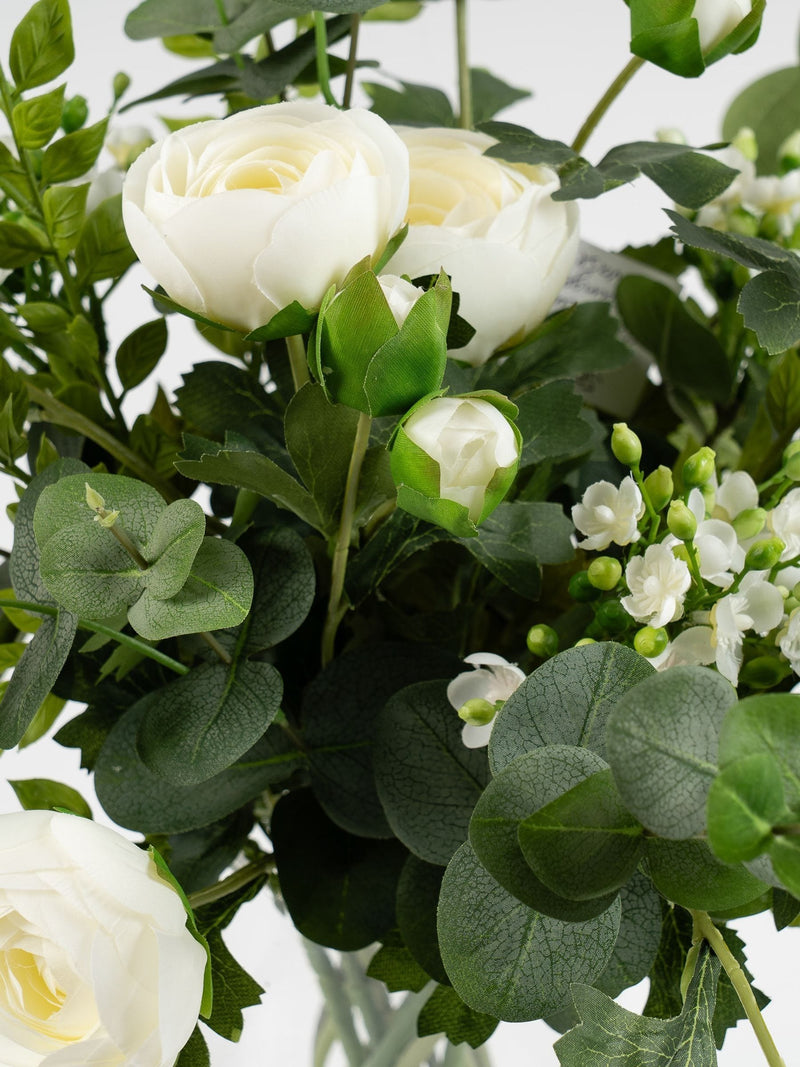 Scottish Everlastings white artificial ranunculus arrangement 55cm - British product