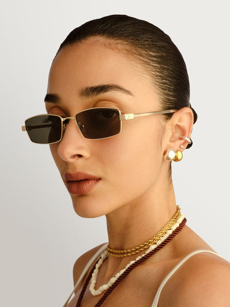 Le Specs Gold Bizarro sunglasses metal flag stripe temples, UK version