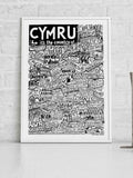 Sketchbook Design framed wall art Cymru landmarks illustration, imported from the UK