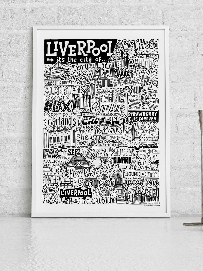 Sketchbook Design Liverpool landmarks framed wall art print - British product