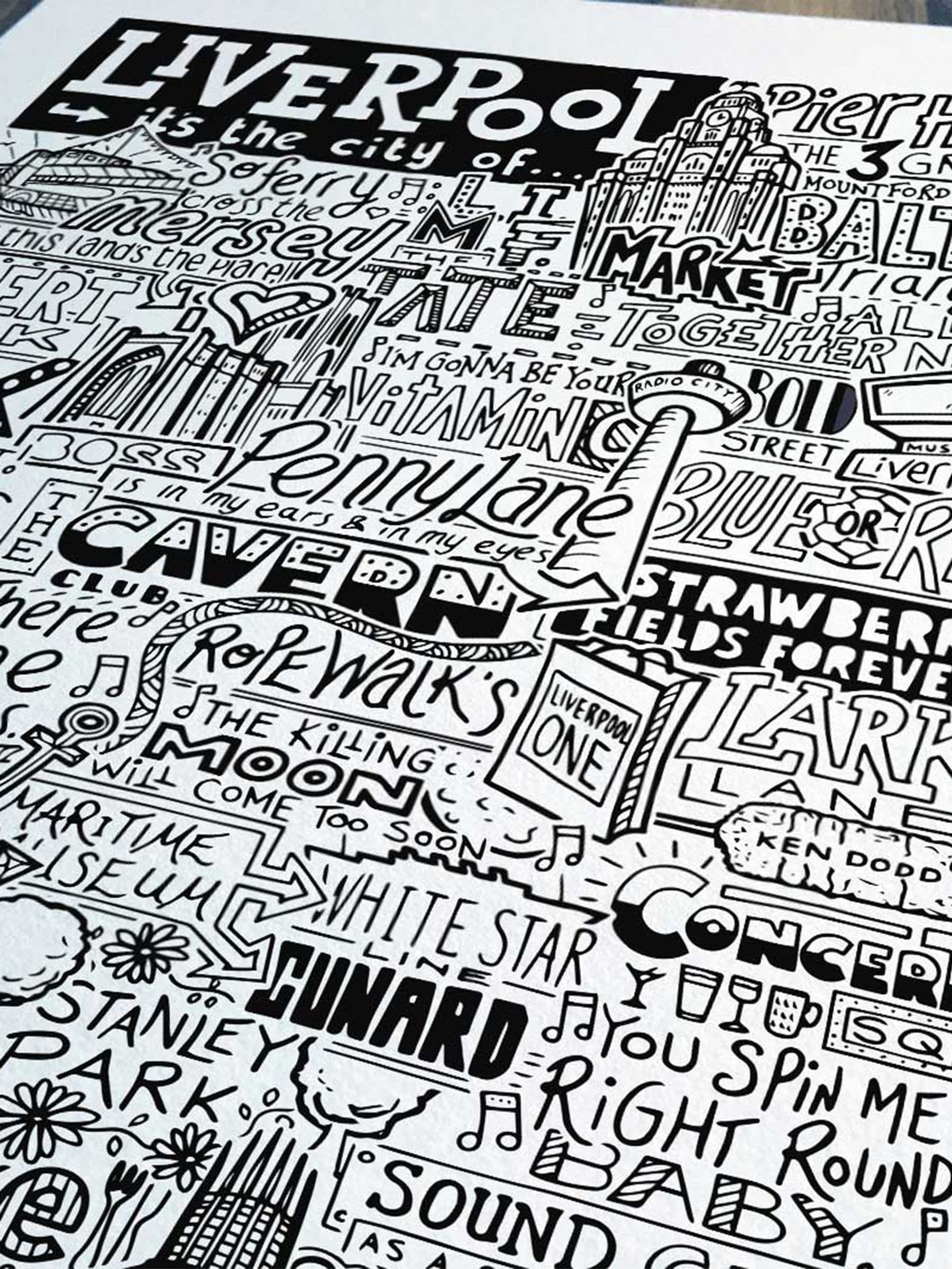 Sketchbook Design Liverpool landmarks framed wall art print - British product