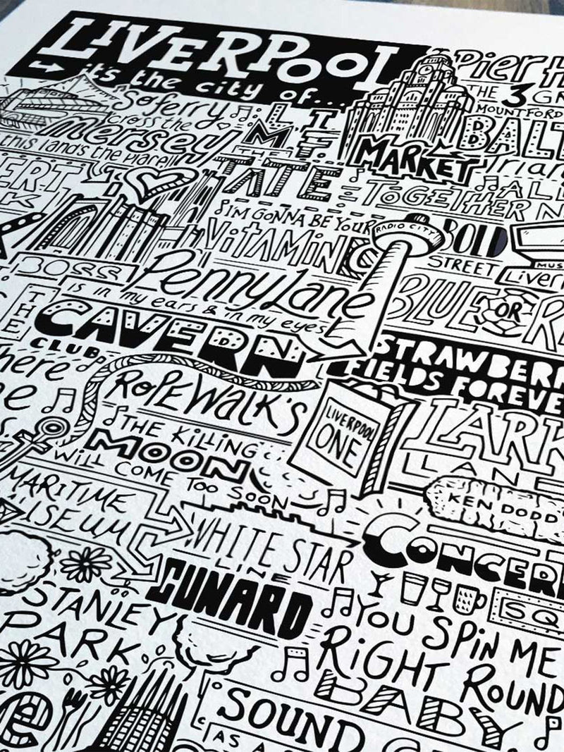Sketchbook Design Liverpool landmarks framed wall art print - British product
