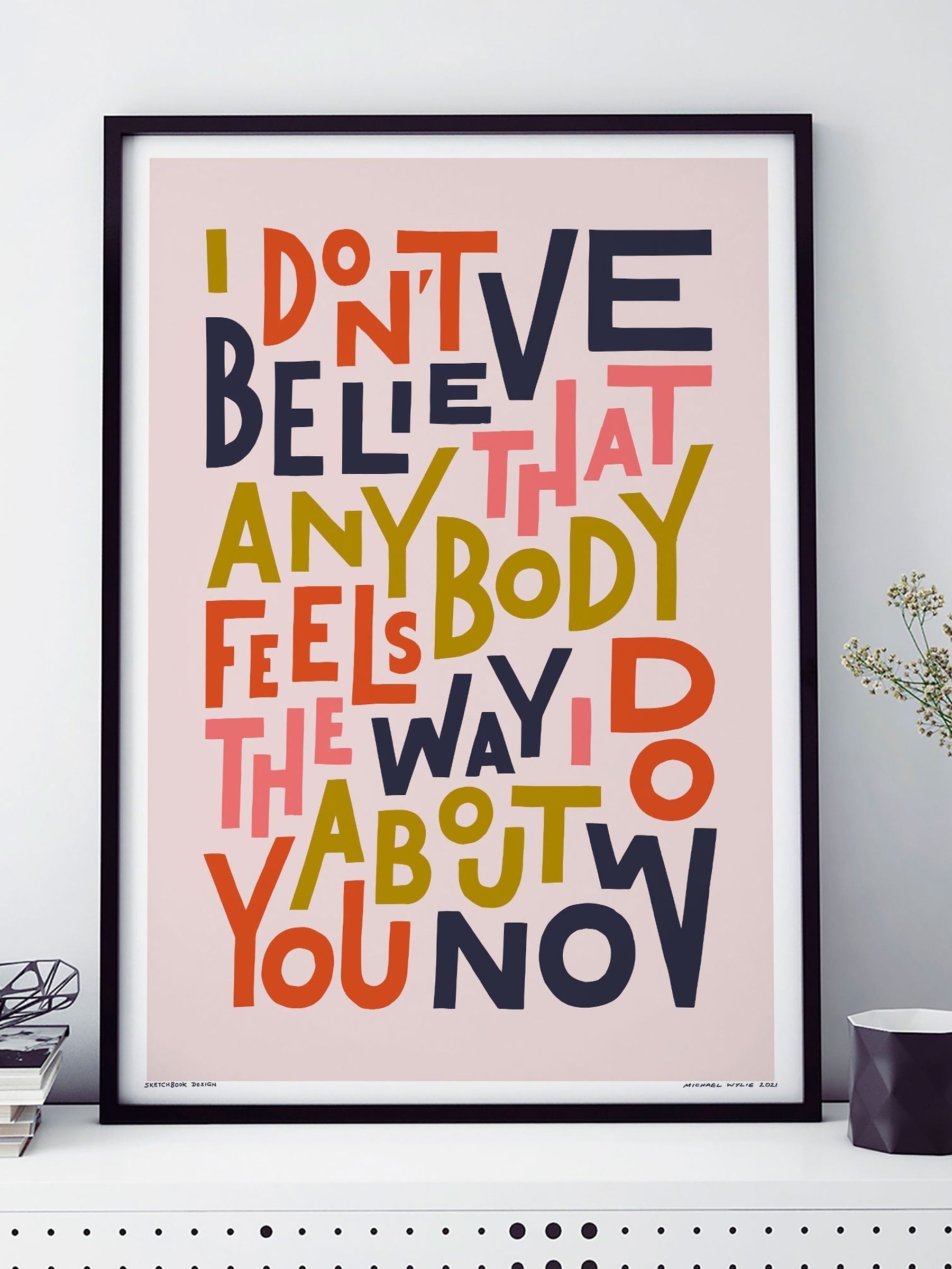 Sketchbook Design Wonderwall framed typography print, British product