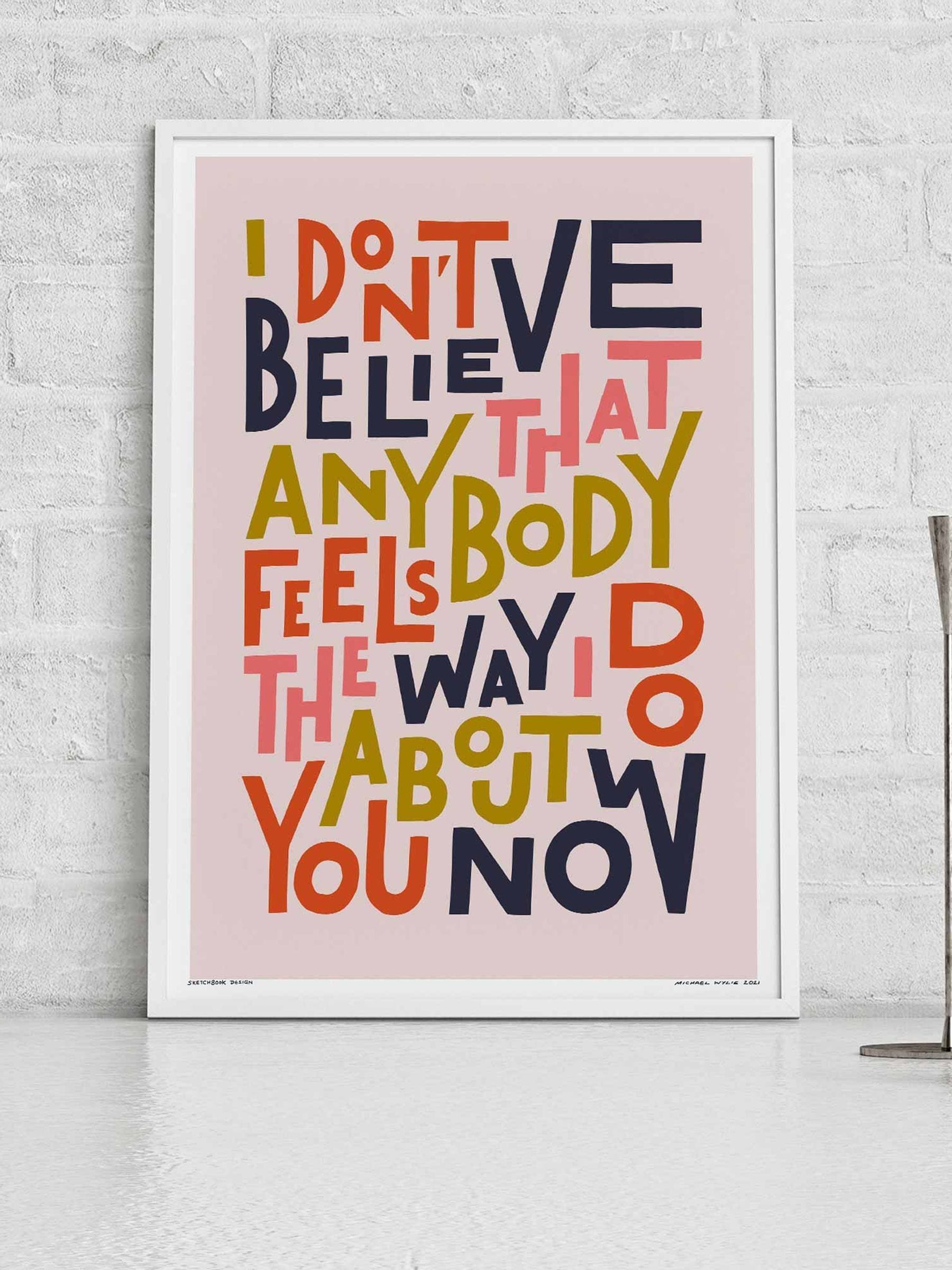 Sketchbook Design Wonderwall lyric framed typography print - British product