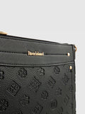 River Island black monogram embossed messenger bag, UK version