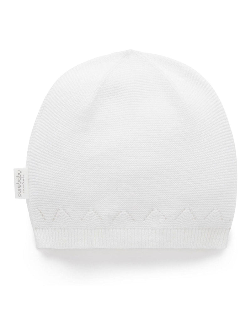Purebaby white layette beanie, UK version