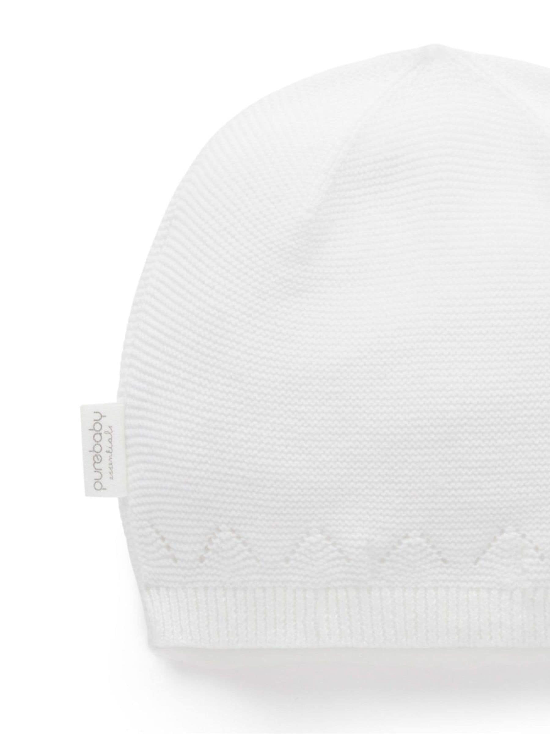 Purebaby white layette beanie, UK version