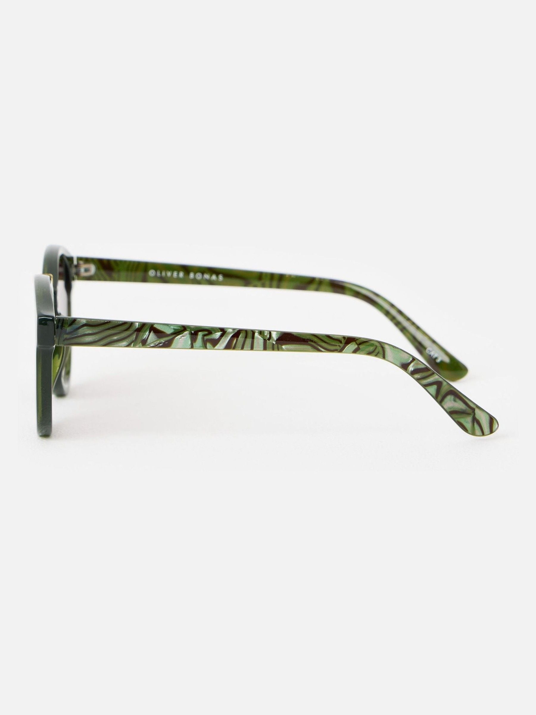 Oliver Bonas preppy sunglasses green marbled arms purple lenses (British brand)