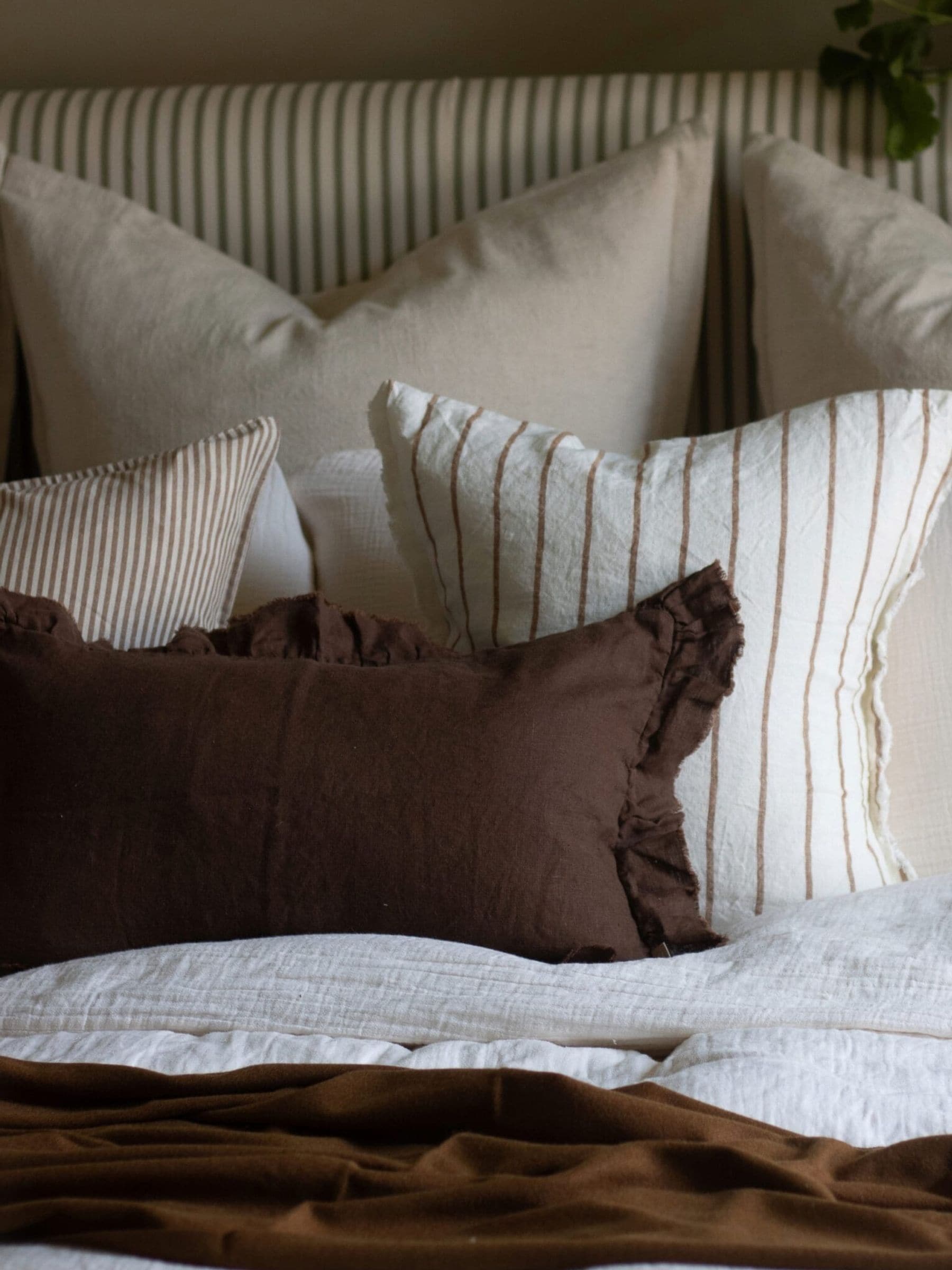 Ellenvale Interiors chocolate brown ruffle cushion cover 50x30cm, UK version