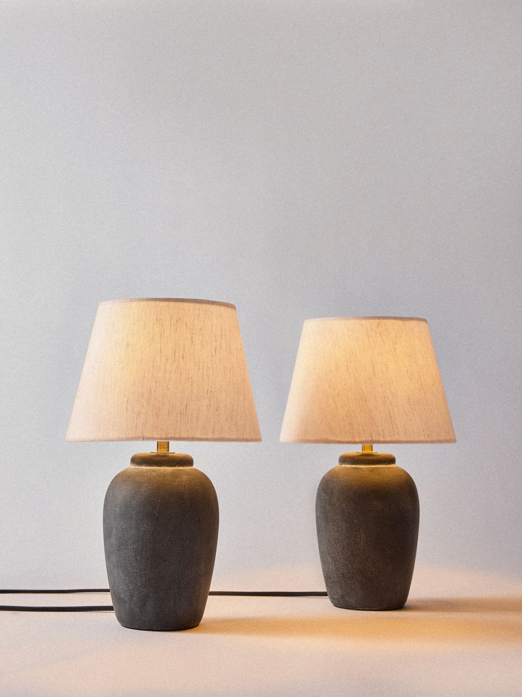 The Set 2 Pack Grey/Ecru Textured Ceramic Large Table Lamps