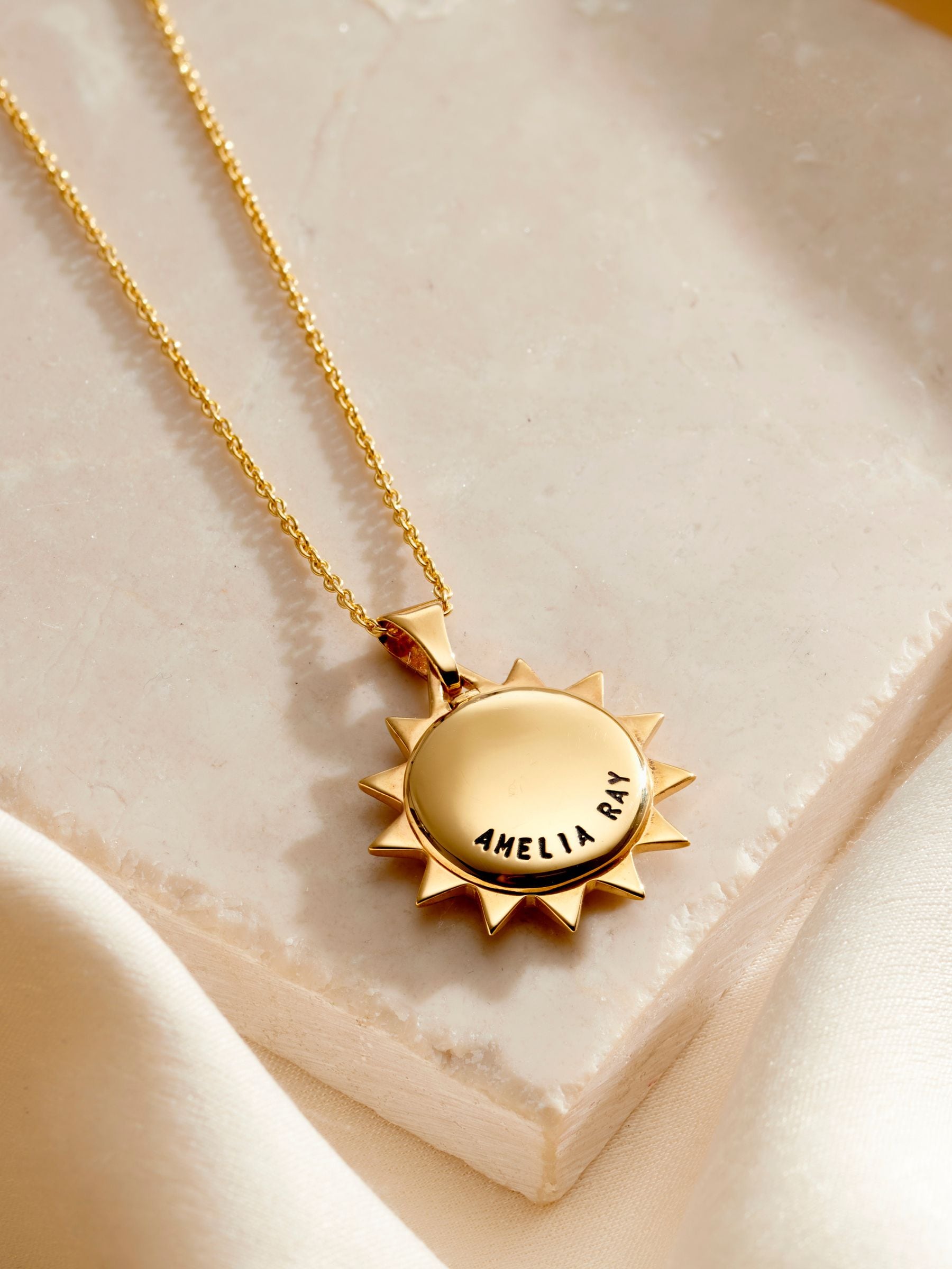 Posh Totty Designs personalised sun locket, imported from the UK