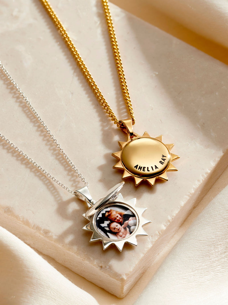 Posh Totty Designs personalised sun locket, imported from the UK