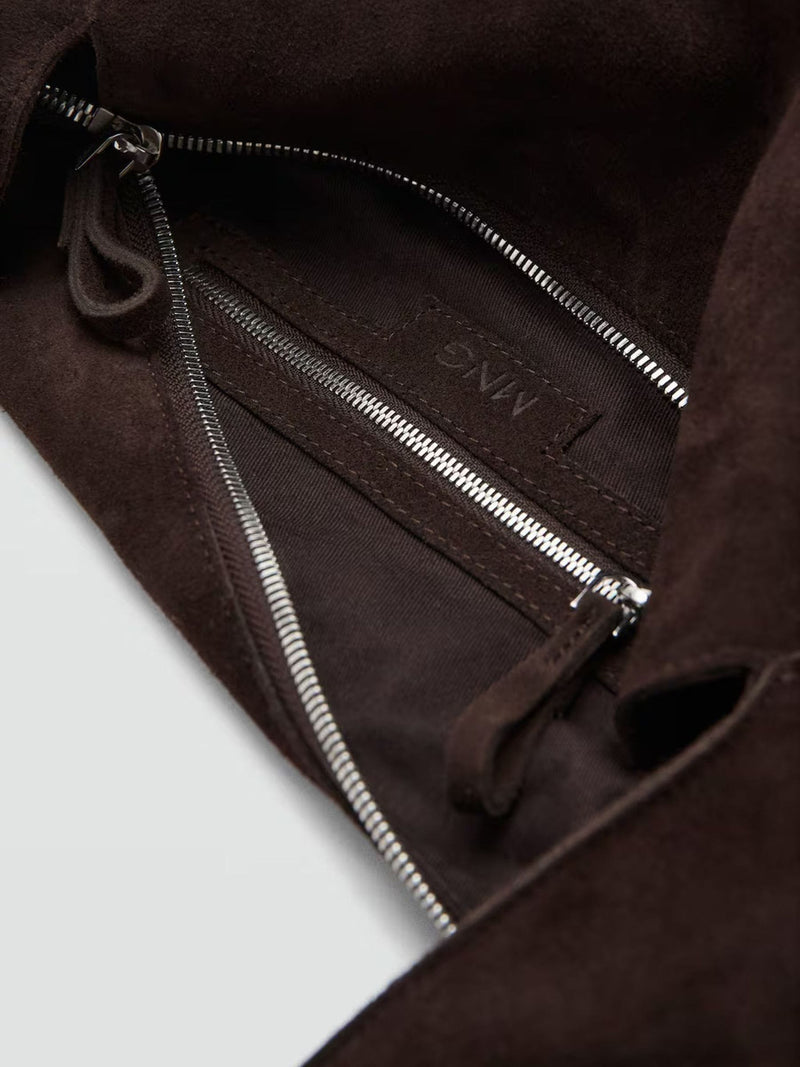 Mango brown suede shopper tote bag large, imported from the UK