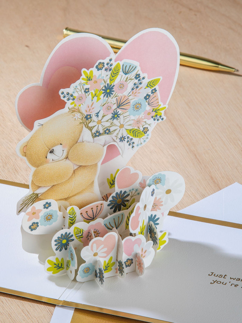 Hallmark 3D pop-up card Forever Friends bear flowers, UK version
