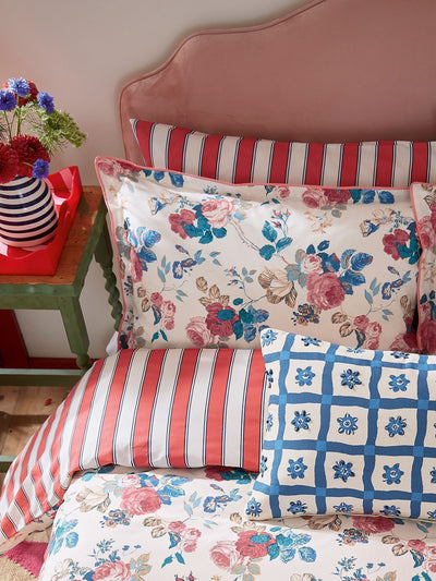 Next Land & Shore Alec Cotton Pillowcases Pair (Blue or Red)- Buy online at McGrocer