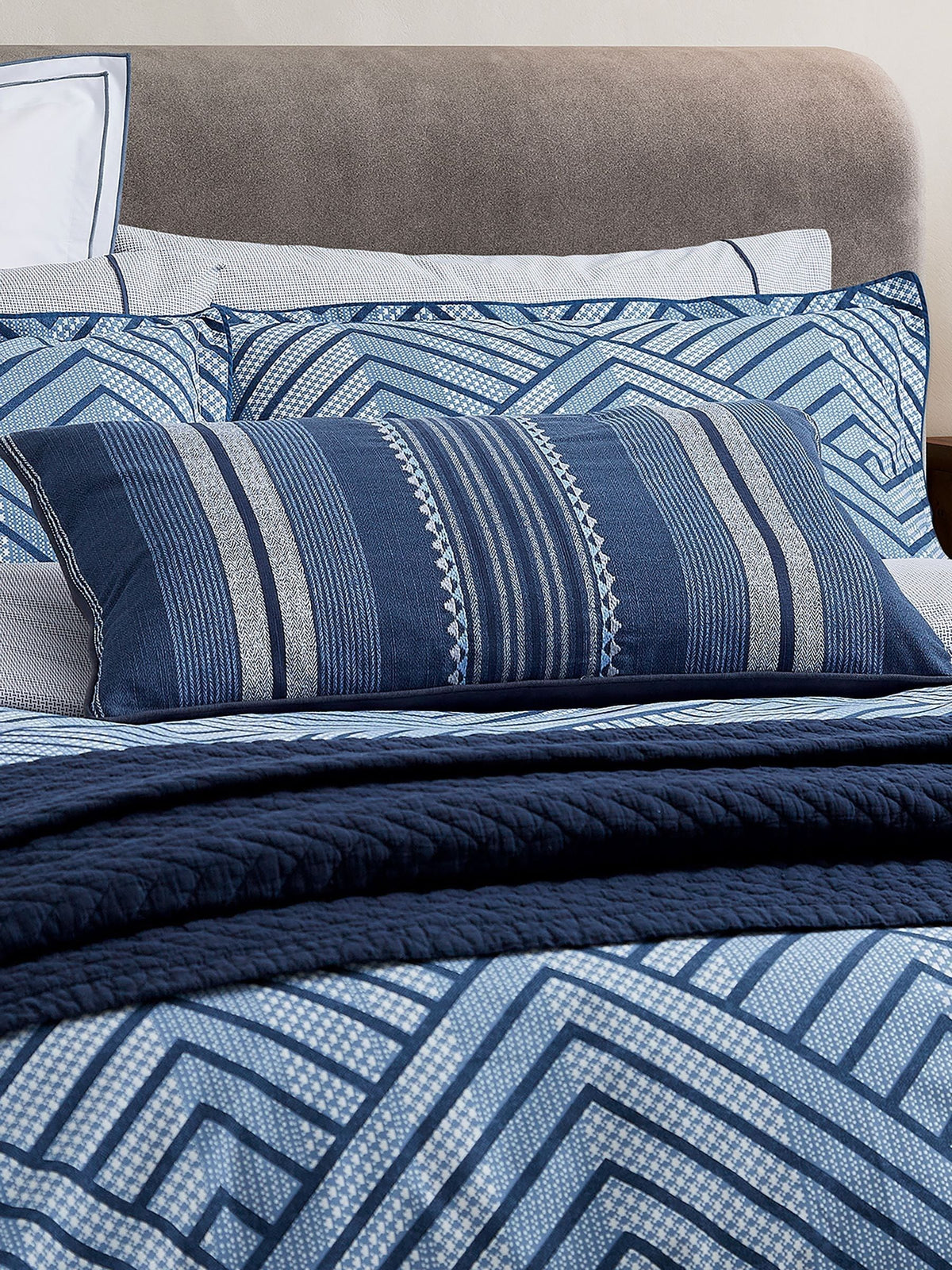 Bedeck of Belfast Indigo Kayah cushion 70x40cm - British product