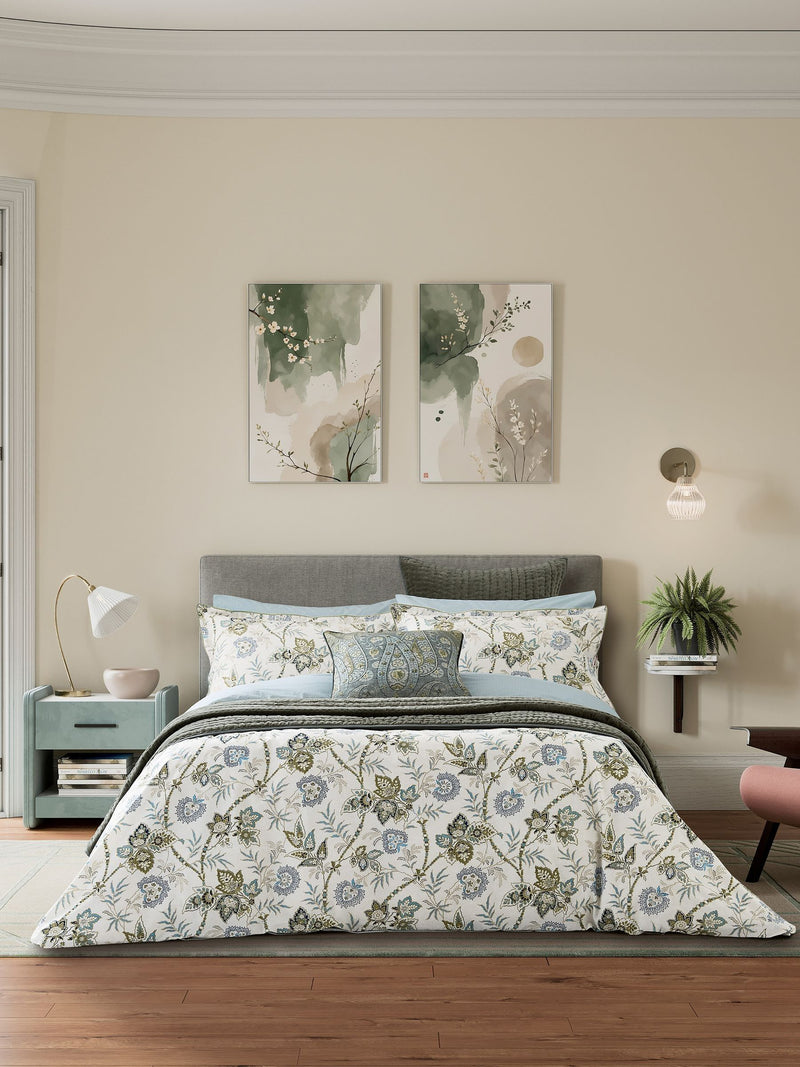 Bedeck of Belfast Emira pillowcases in teal and green, UK version