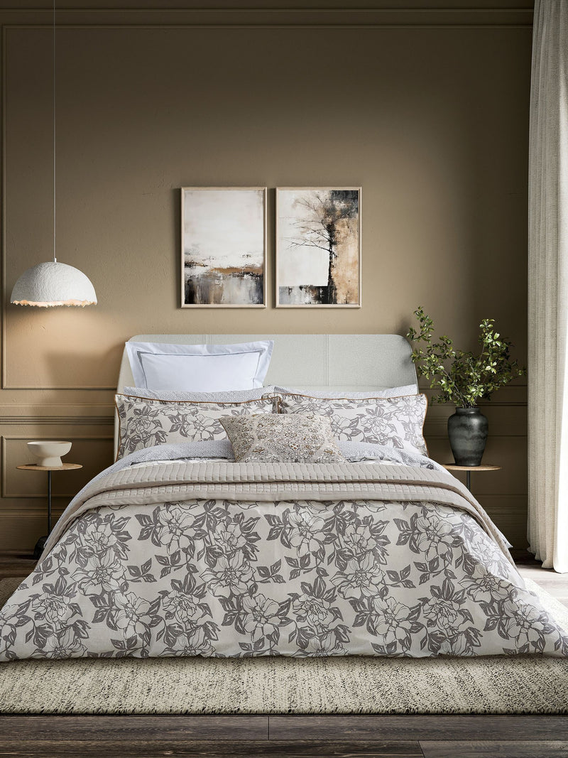 Bedeck of Belfast warm grey geometric cotton pillowcase, imported from the UK