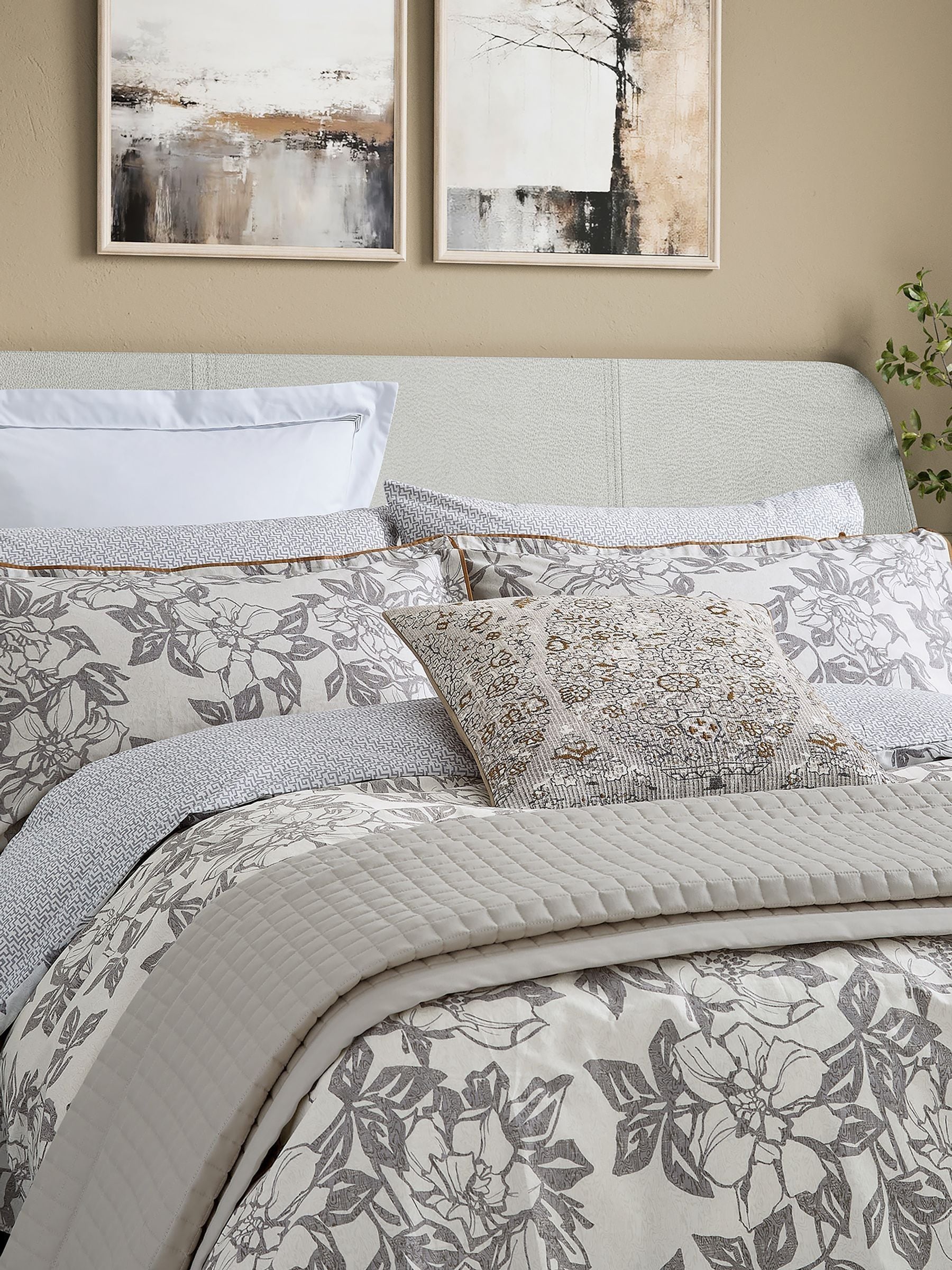 Bedeck of Belfast warm grey geometric cotton pillowcase, imported from the UK