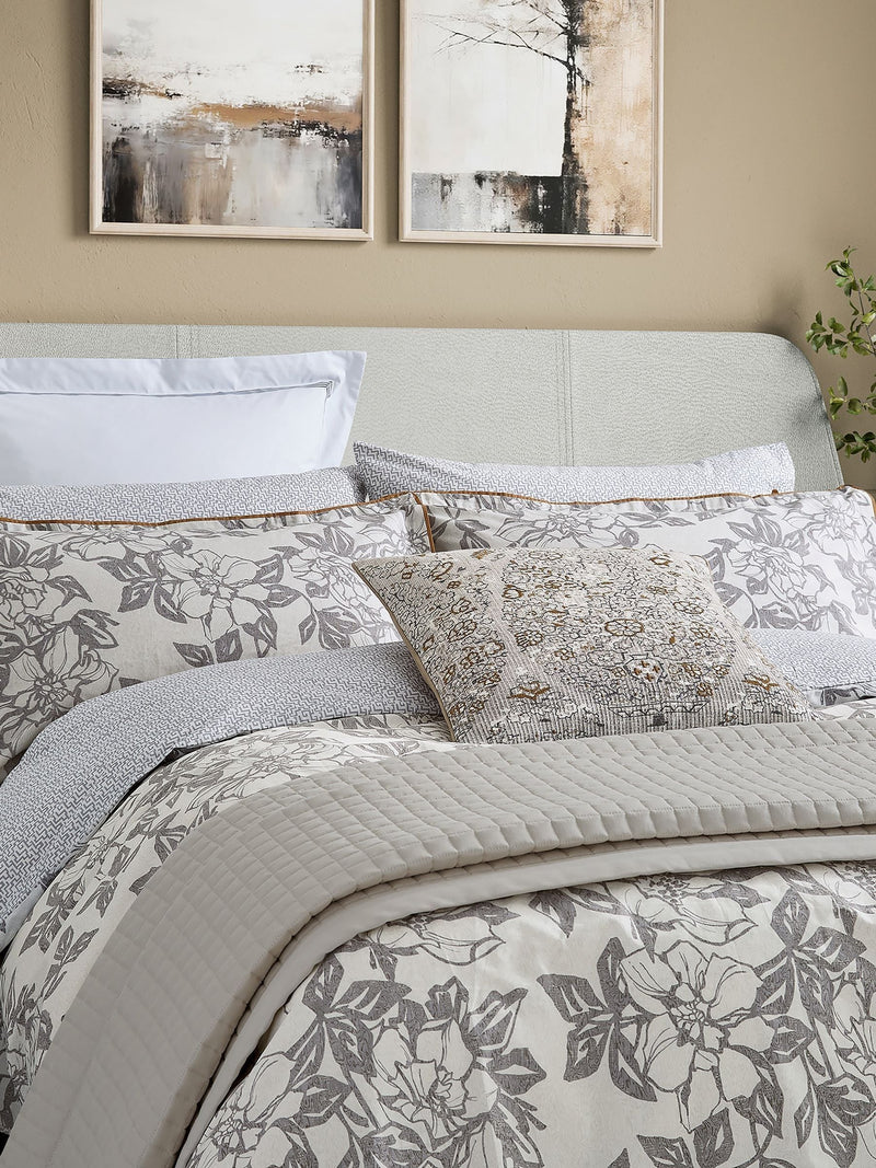 Bedeck of Belfast warm grey geometric cotton pillowcase, imported from the UK