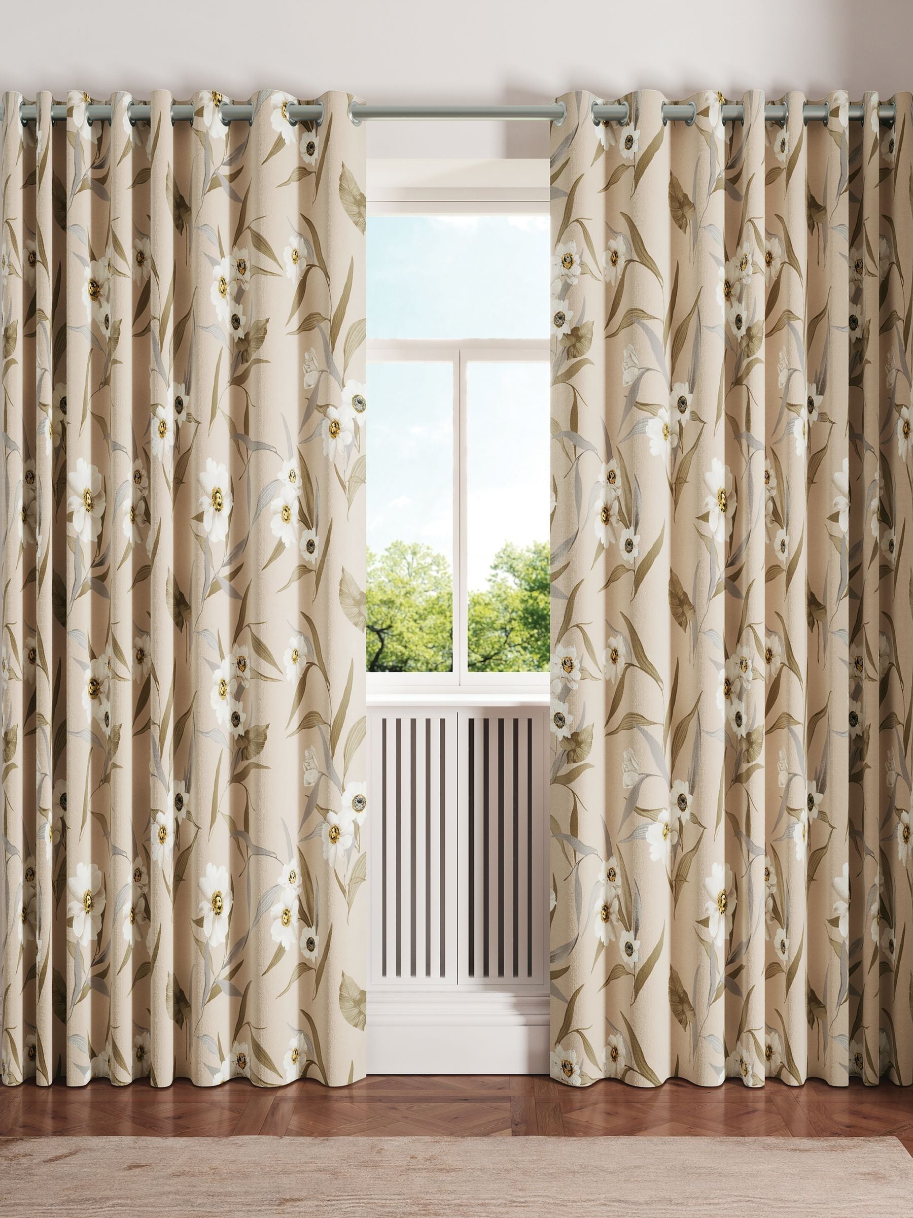 Ted Baker neutral Cabana blackout lined eyelet curtains, imported from the UK