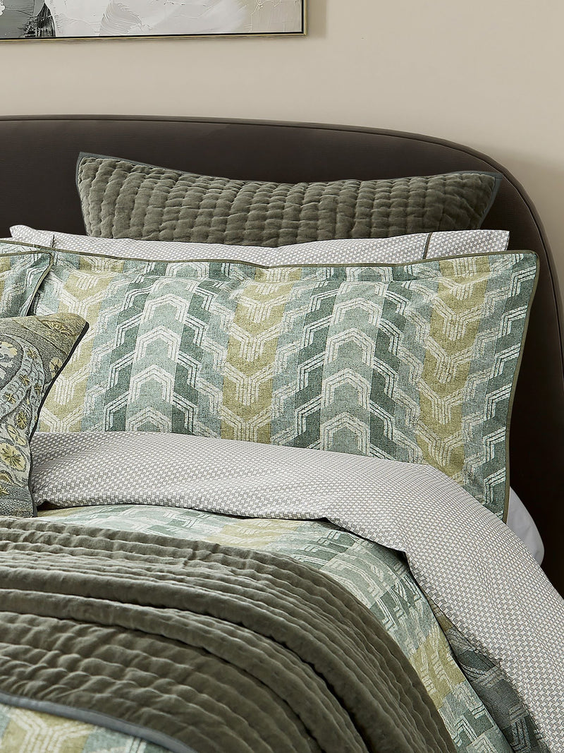 Bedeck of Belfast olive velvet quilted sham, imported from the UK