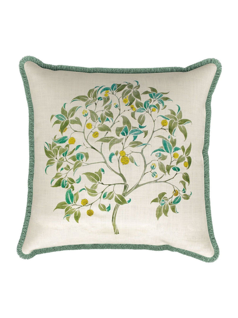 V&A green ornamental tree cushion 45x45cm, imported from the UK