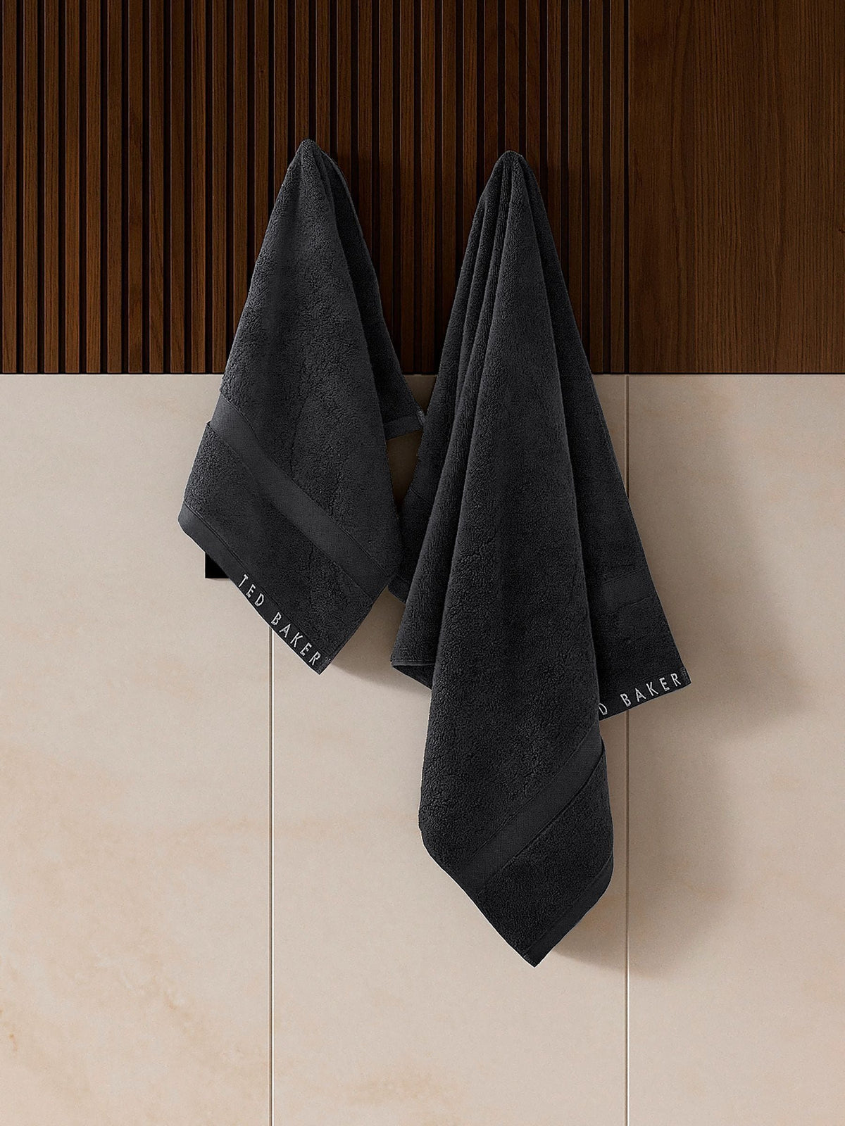 Ted Baker black luxury towel, zero-twist cotton, imported from the UK