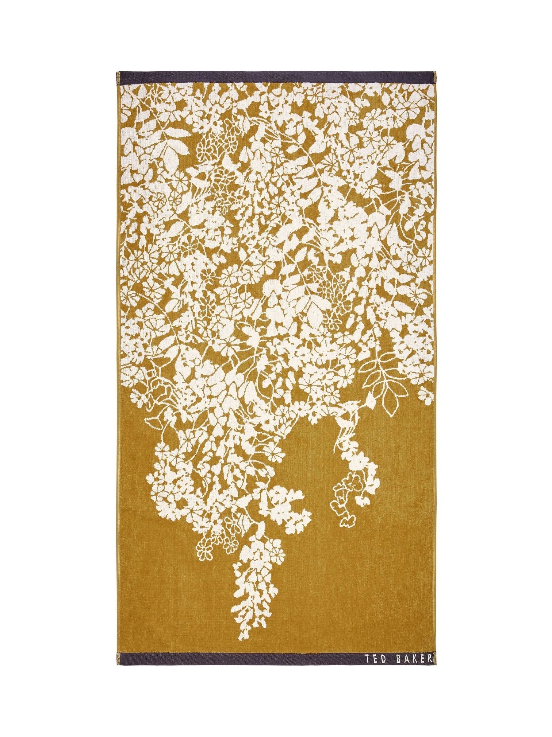 Ted Baker gold wisteria cotton bath towel, imported from the UK