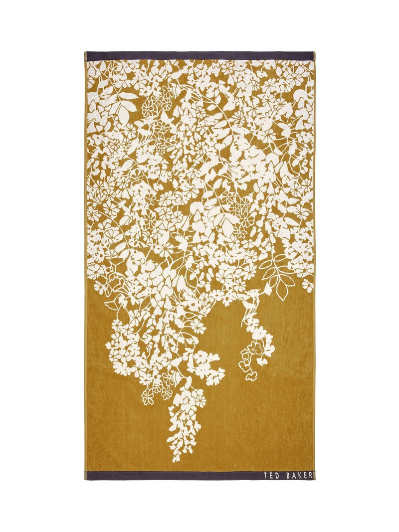 Ted Baker gold wisteria cotton bath towel, imported from the UK