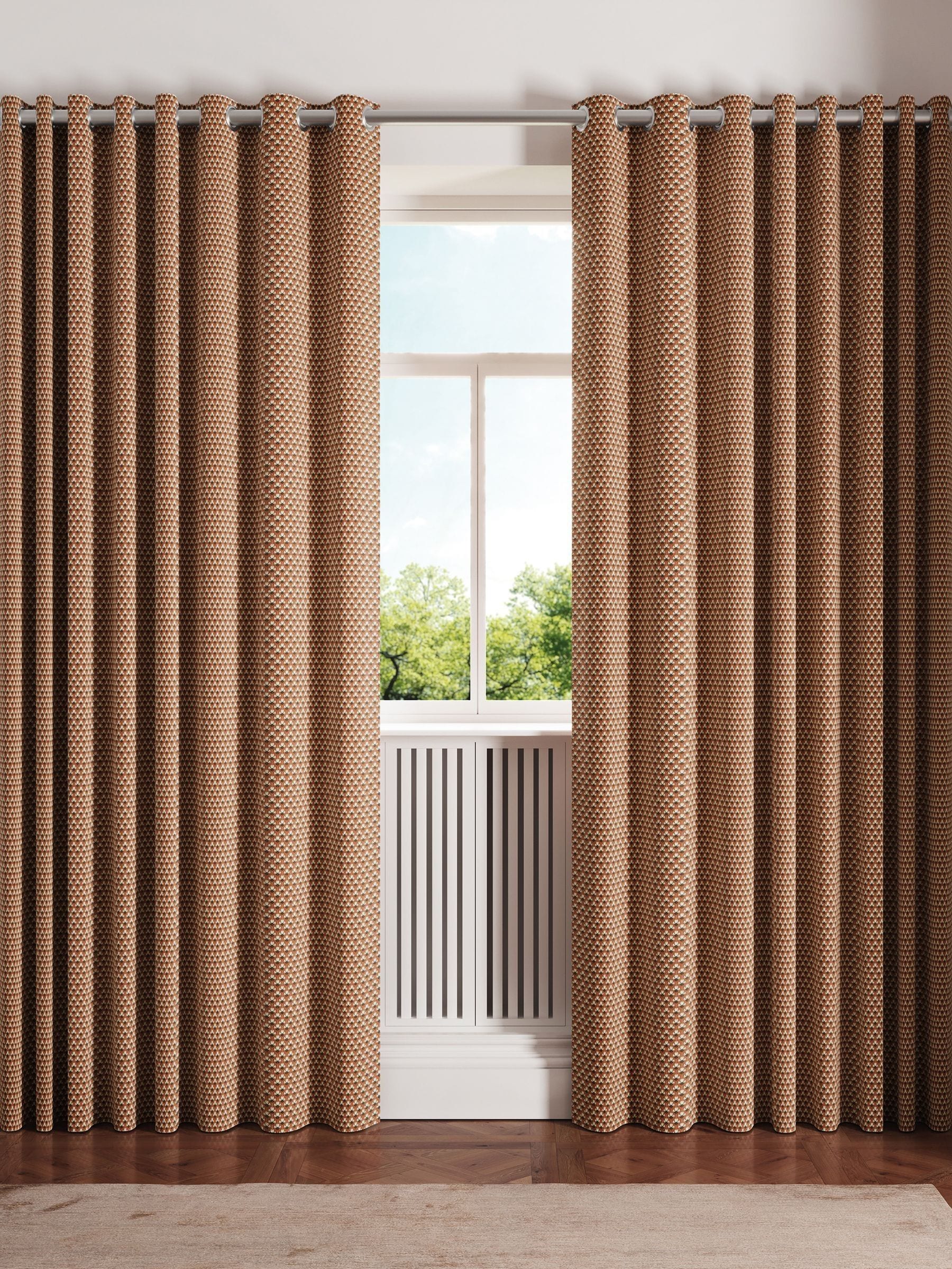 Ted Baker Terracotta Palm Geo blackout curtains, imported from the UK