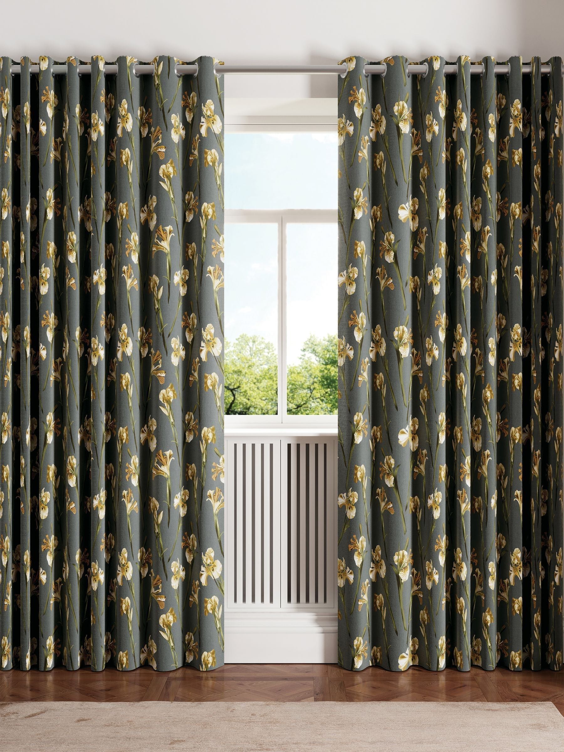 Ted Baker charcoal wild iris blackout eyelet curtain (British brand)