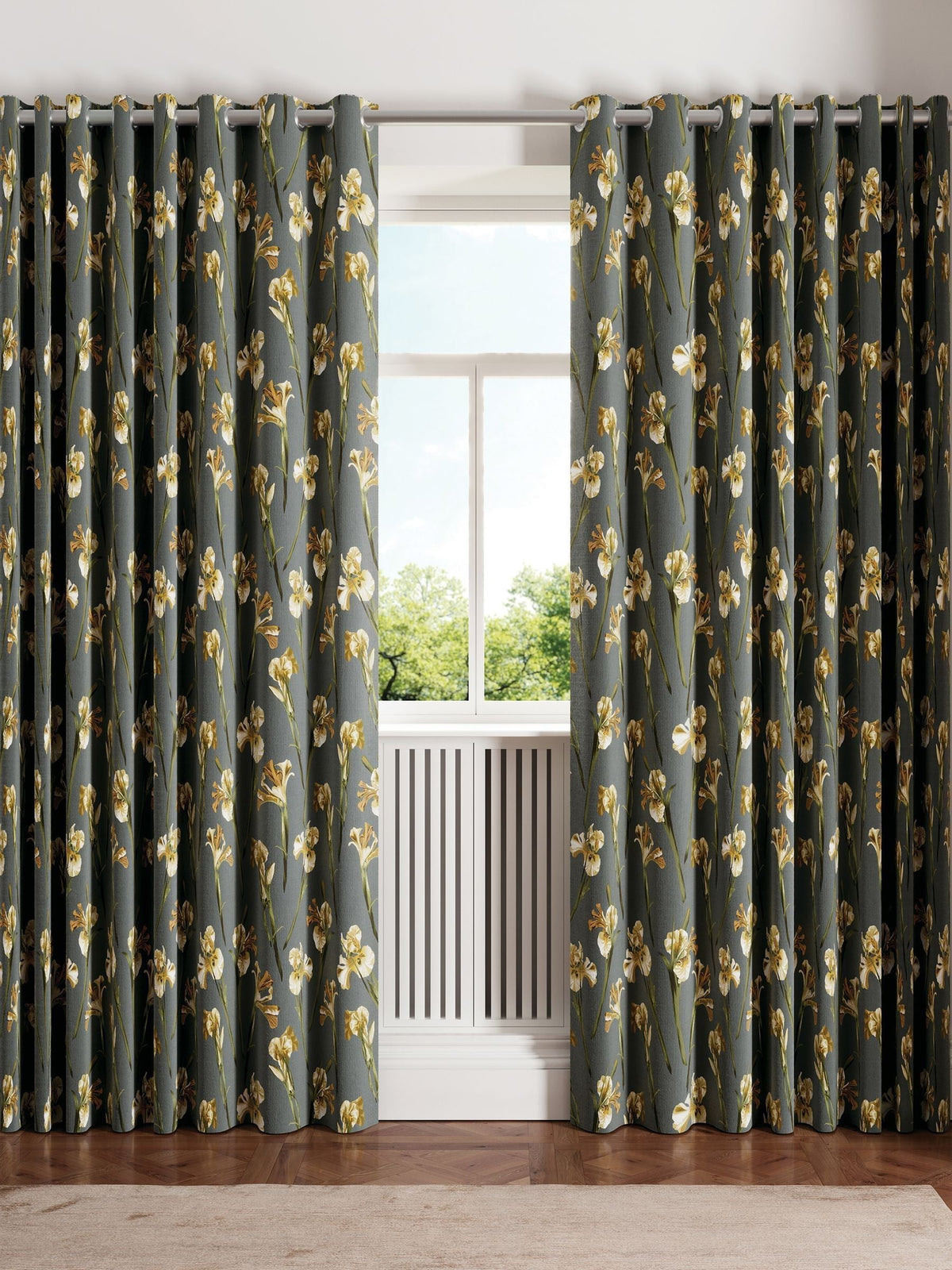 Ted Baker charcoal wild iris blackout eyelet curtain (British brand)