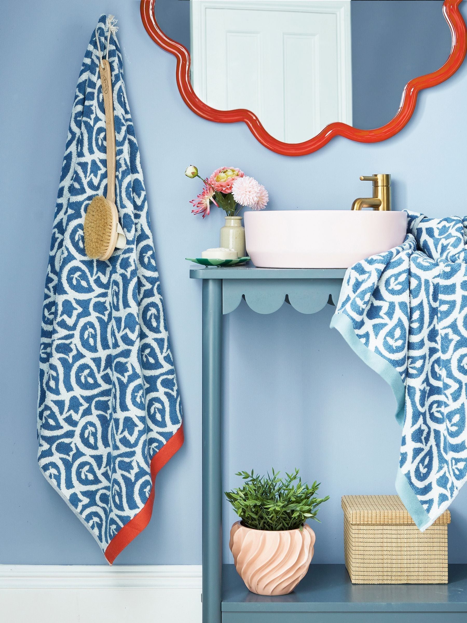 Land & Shore Corrie cotton towel in blue or red - British product