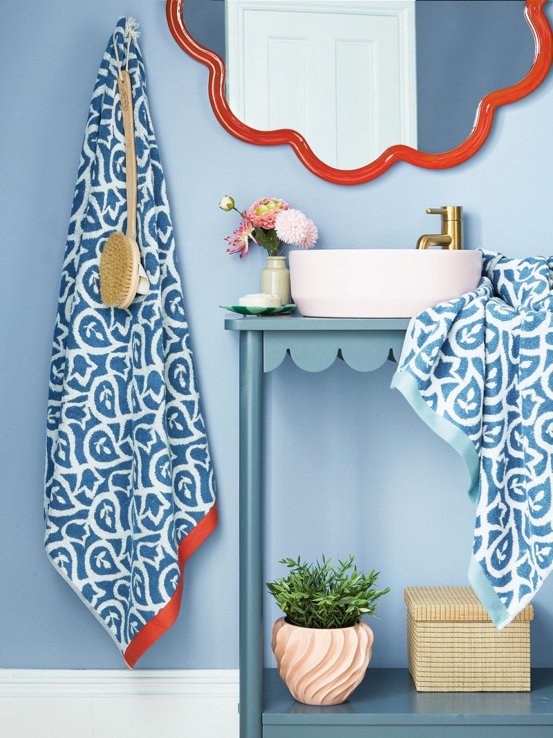 Land & Shore Corrie cotton towel in blue or red - British product