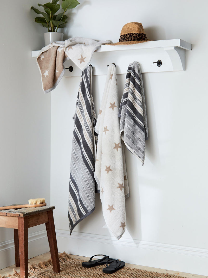 Helena Springfield beach house stripe towel in linen grey, UK version