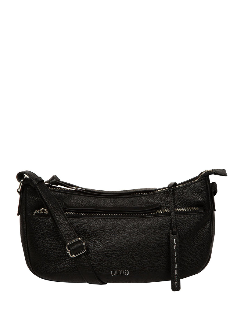 Cultured London black Elowen leather crossbody bag - British product