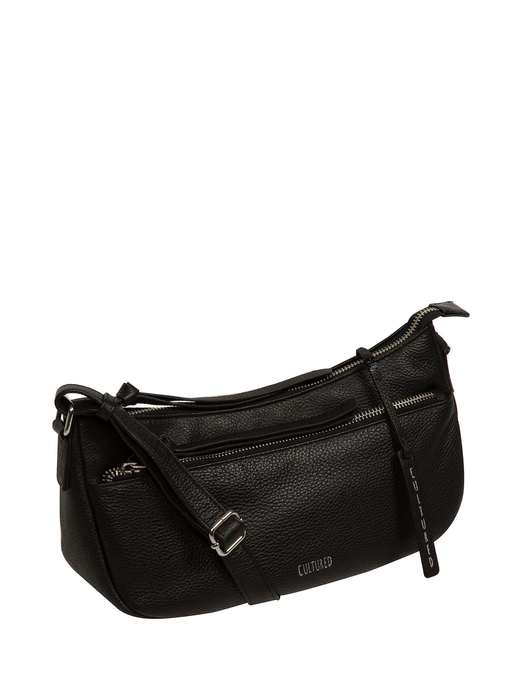 Cultured London black Elowen leather crossbody bag - British product