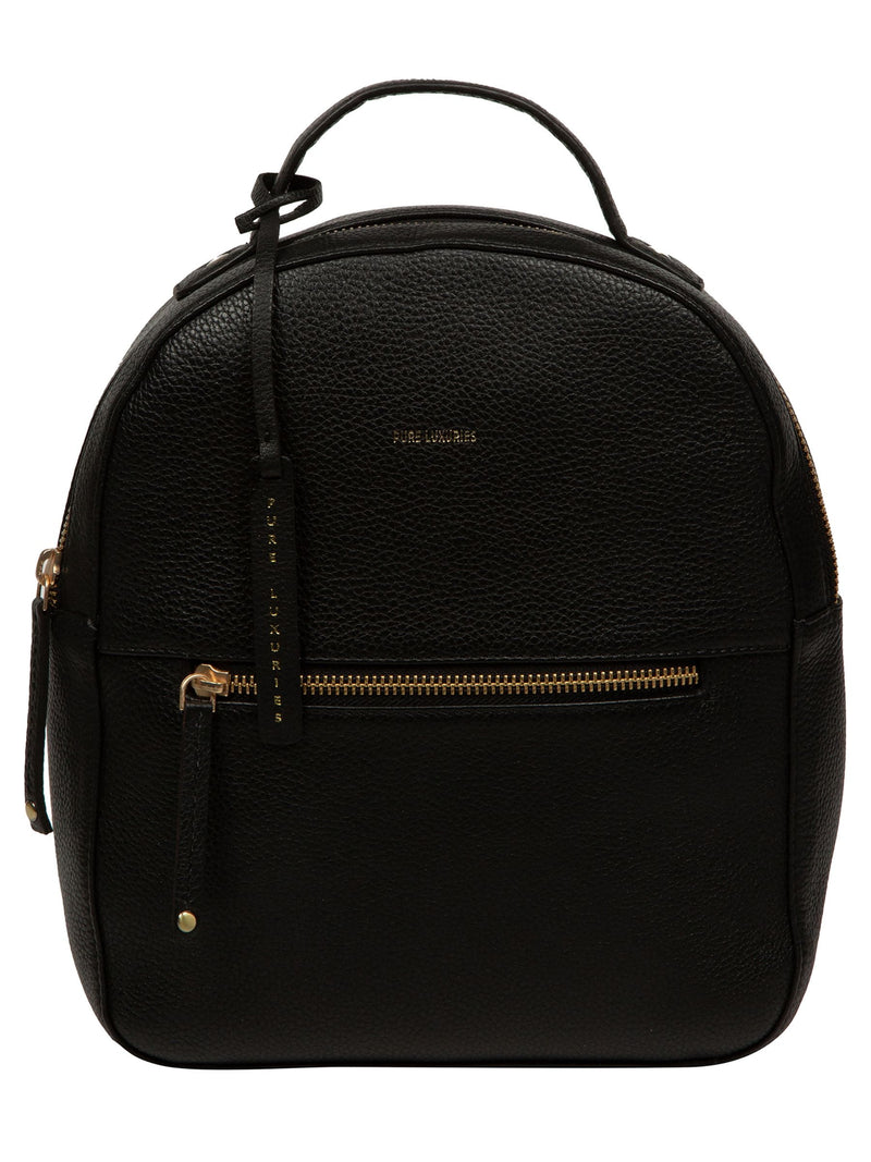 Pure Luxuries London black Sophia leather backpack, imported from the UK