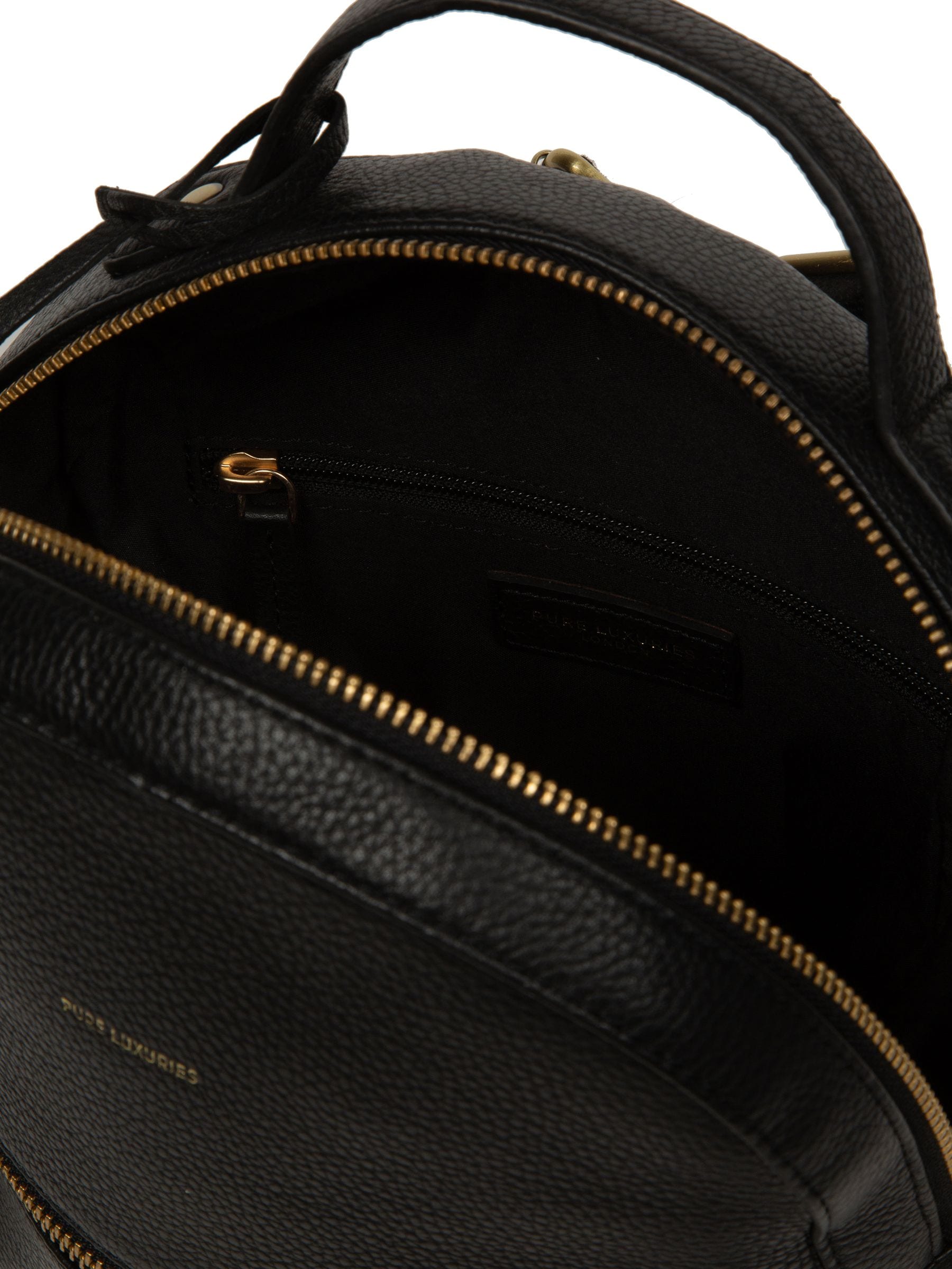 Pure Luxuries London black Sophia leather backpack, imported from the UK
