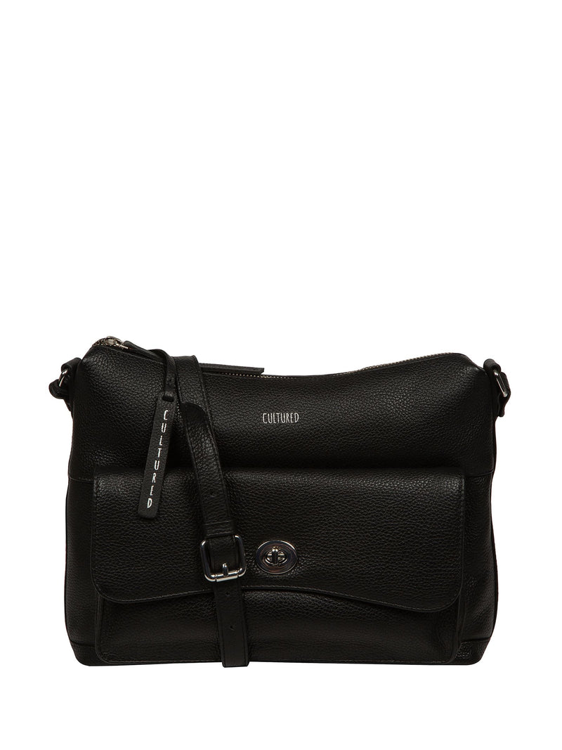 Cultured London black Sylvie leather shoulder bag, UK version
