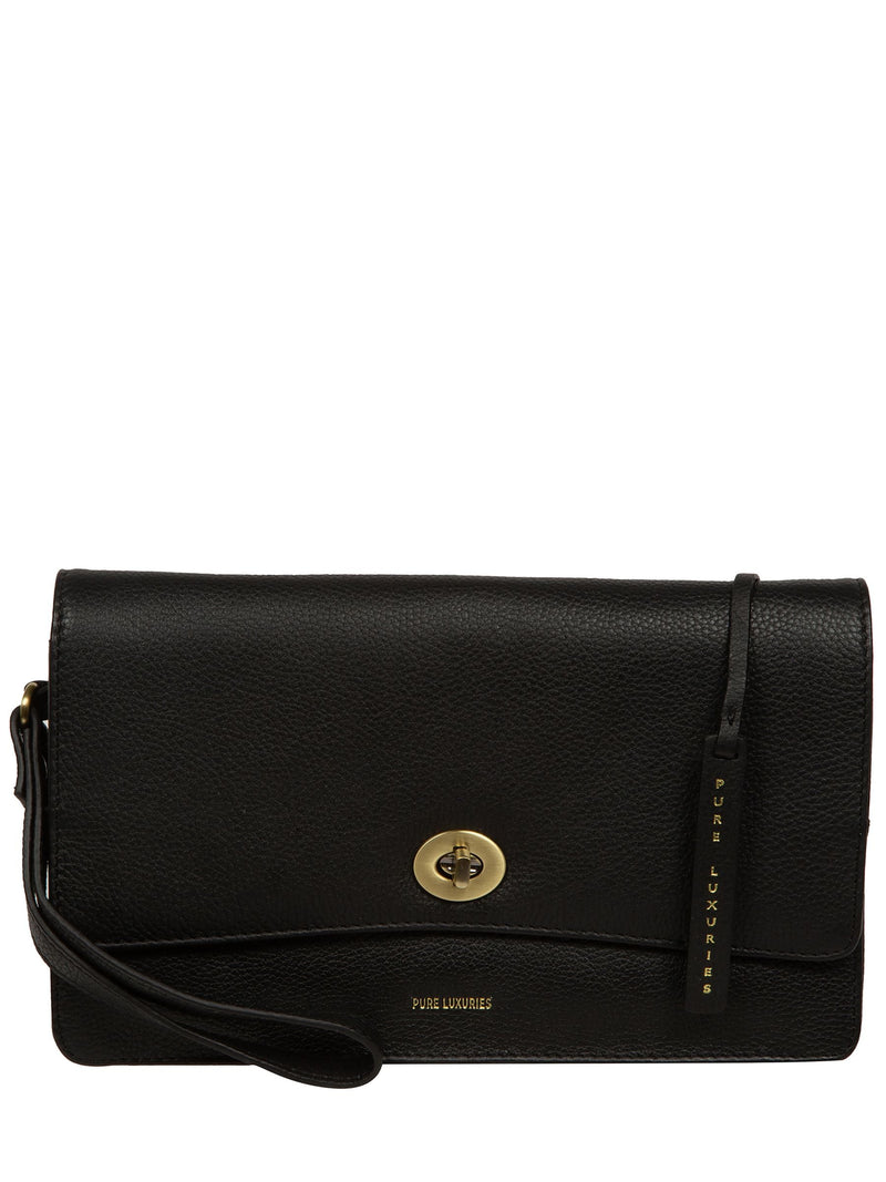 Pure Luxuries London black leather clutch bag, UK version