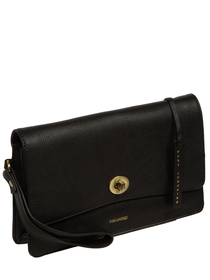 Pure Luxuries London black leather clutch bag, UK version