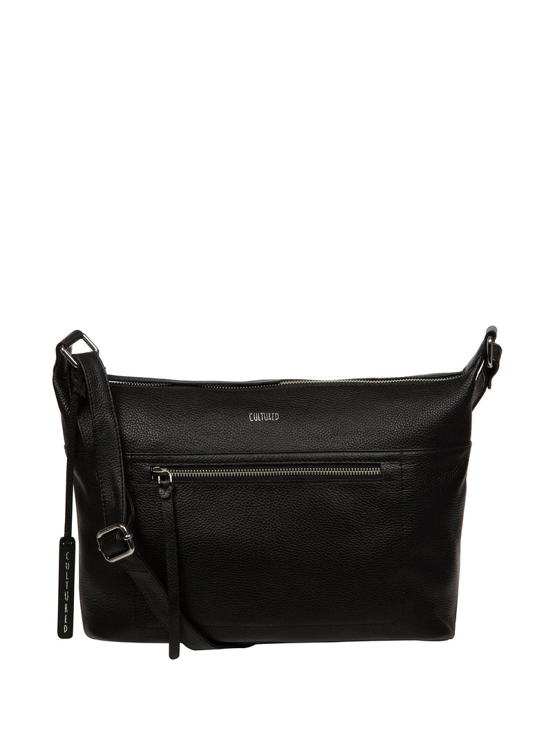 Cultured London black Ondine leather shoulder bag - British product