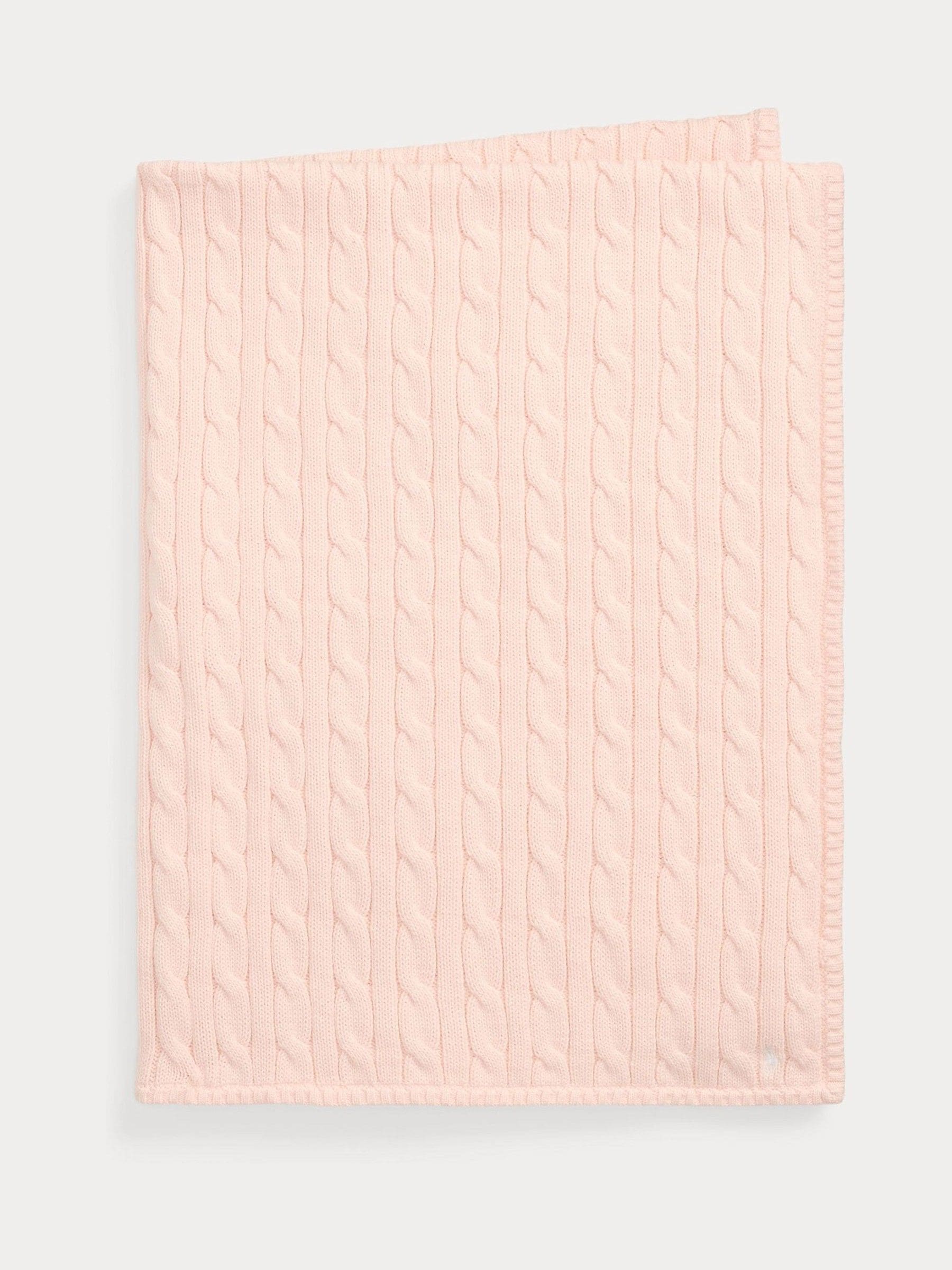 Ralph Lauren pink cotton cable knit newborn blanket, UK version